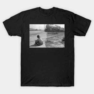 Boy Watching Trains, 1939. Vintage Photo T-Shirt